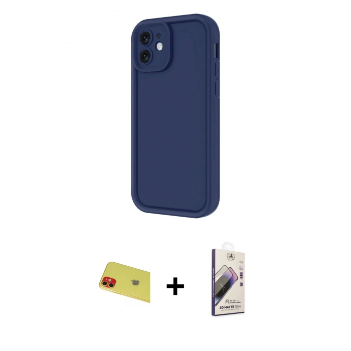 MARSİLYAN™- iPhone 11 Kılıf Yankı Yansıma Özel Seri - Siyah Bilvis 3D Mat Cam Ekran Koruyucu + Rainbow Kamera Lens Koruma Cam - KI