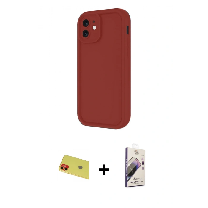 MARSİLYAN™- iPhone 11 Kılıf Yankı Yansıma Özel Seri - Siyah Bilvis 3D Mat Cam Ekran Koruyucu + Rainbow Kamera Lens Koruma Cam - KI