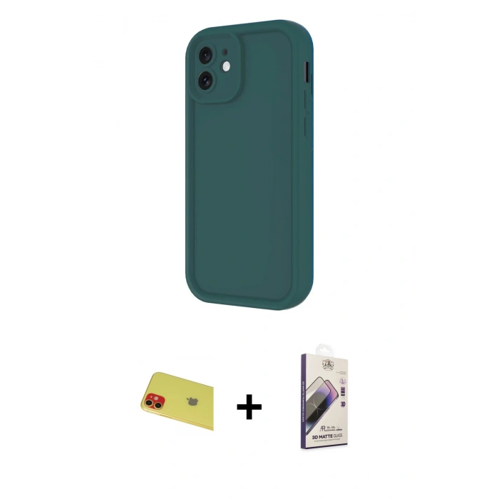MARSİLYAN™- iPhone 11 Kılıf Yankı Yansıma Özel Seri - Siyah Bilvis 3D Mat Cam Ekran Koruyucu + Rainbow Kamera Lens Koruma Cam - KI