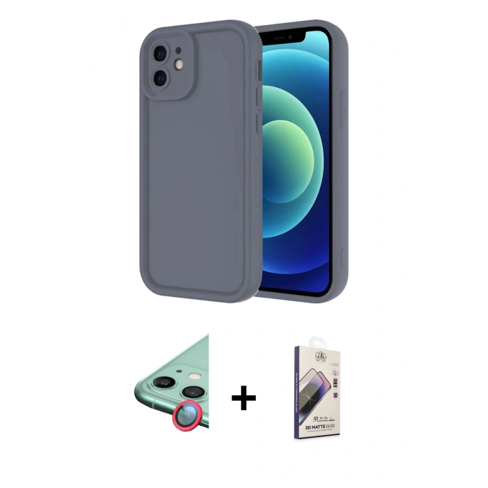 MARSİLYAN™- iPhone 11 Kılıf Yankı Yansıma Özel Seri - Siyah Bilvis 3D Mat Cam Ekran Koruyucu + Raze Metal Kamera Lens - KI
