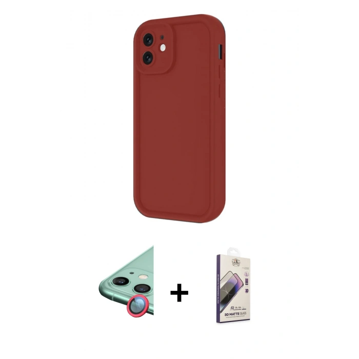 MARSİLYAN™- iPhone 11 Kılıf Yankı Yansıma Özel Seri - Siyah Bilvis 3D Mat Cam Ekran Koruyucu + Raze Metal Kamera Lens - KI