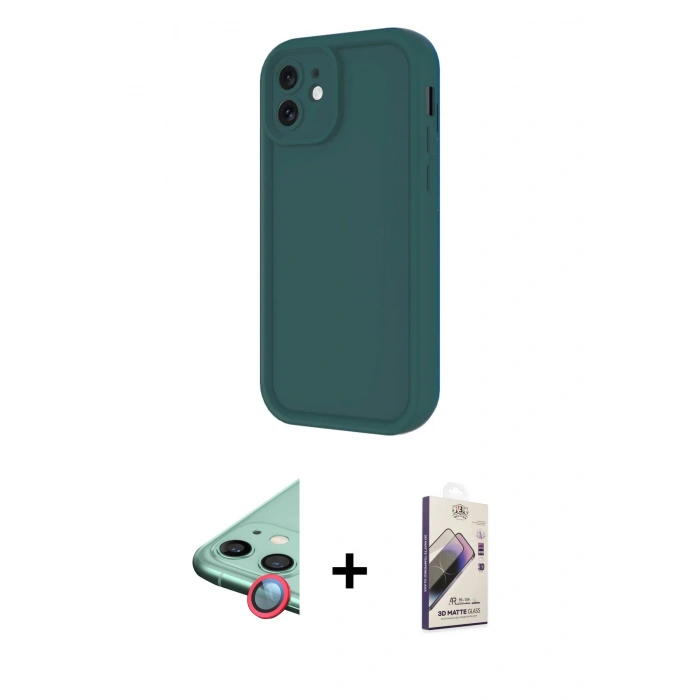 MARSİLYAN™- iPhone 11 Kılıf Yankı Yansıma Özel Seri - Siyah Bilvis 3D Mat Cam Ekran Koruyucu + Raze Metal Kamera Lens - KI