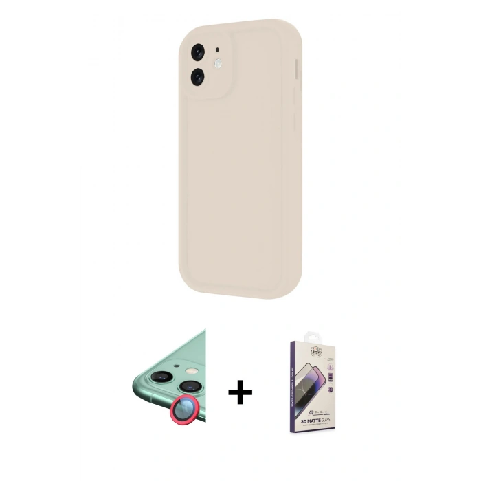 MARSİLYAN™- iPhone 11 Kılıf Yankı Yansıma Özel Seri - Siyah Bilvis 3D Mat Cam Ekran Koruyucu + Raze Metal Kamera Lens - KI
