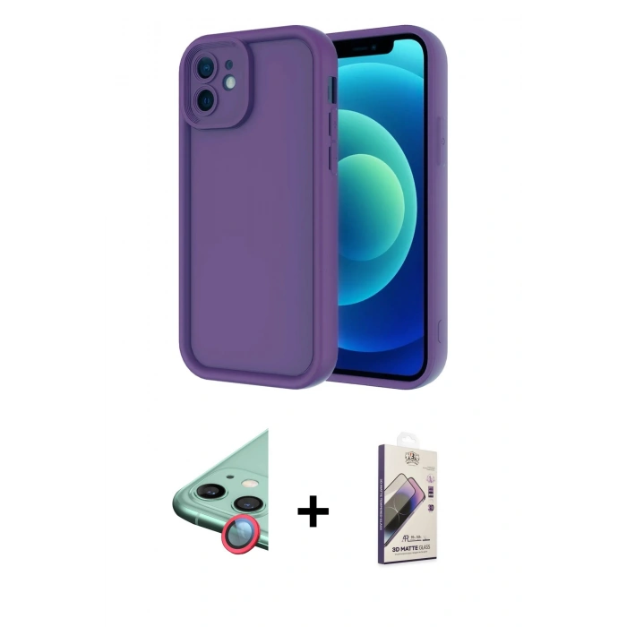 MARSİLYAN™- iPhone 11 Kılıf Yankı Yansıma Özel Seri - Siyah Bilvis 3D Mat Cam Ekran Koruyucu + Raze Metal Kamera Lens - KI