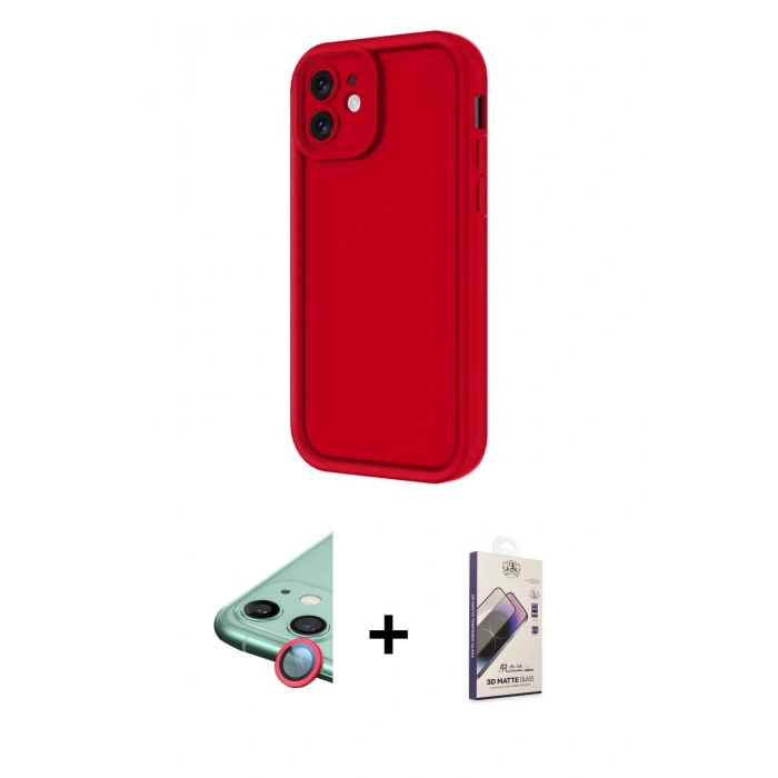 MARSİLYAN™- iPhone 11 Kılıf Yankı Yansıma Özel Seri - Siyah Bilvis 3D Mat Cam Ekran Koruyucu + Raze Metal Kamera Lens - KI