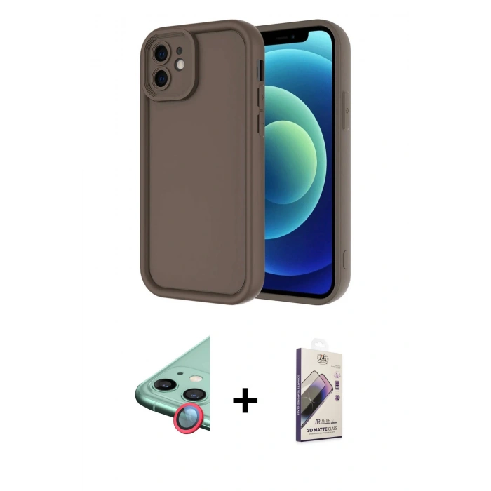 MARSİLYAN™- iPhone 11 Kılıf Yankı Yansıma Özel Seri - Siyah Bilvis 3D Mat Cam Ekran Koruyucu + Raze Metal Kamera Lens - KI