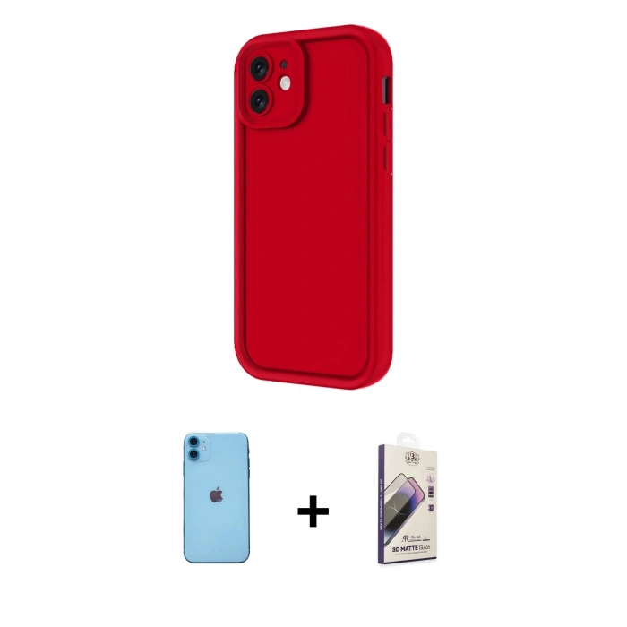 MARSİLYAN™- iPhone 11 Kılıf Yankı Yansıma Özel Seri - Siyah Bilvis 3D Mat Cam Ekran Koruyucu + Neon Fosforlu Kamera Lens - MI
