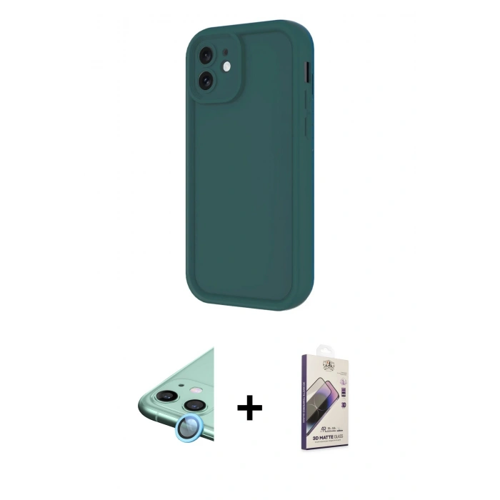MARSİLYAN™- iPhone 11 Kılıf Yankı Yansıma Özel Seri - Siyah Bilvis 3D Mat Cam Ekran Koruyucu + Raze Metal Kamera Lens - MI