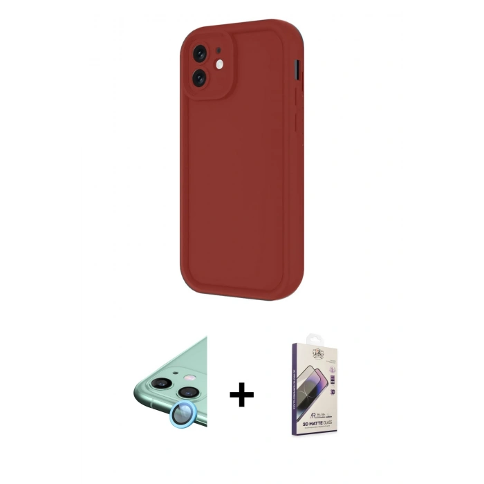 MARSİLYAN™- iPhone 11 Kılıf Yankı Yansıma Özel Seri - Siyah Bilvis 3D Mat Cam Ekran Koruyucu + Raze Metal Kamera Lens - MI