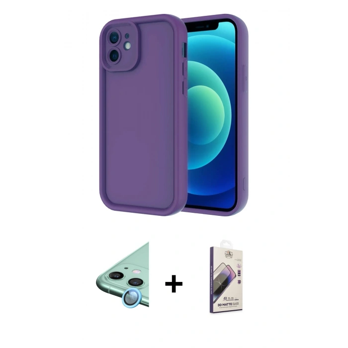 MARSİLYAN™- iPhone 11 Kılıf Yankı Yansıma Özel Seri - Siyah Bilvis 3D Mat Cam Ekran Koruyucu + Raze Metal Kamera Lens - MI