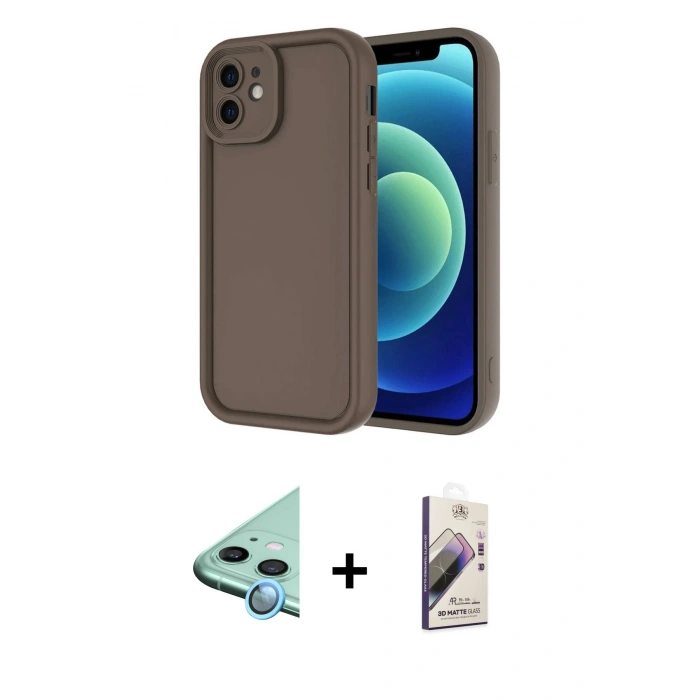 MARSİLYAN™- iPhone 11 Kılıf Yankı Yansıma Özel Seri - Siyah Bilvis 3D Mat Cam Ekran Koruyucu + Raze Metal Kamera Lens - MI