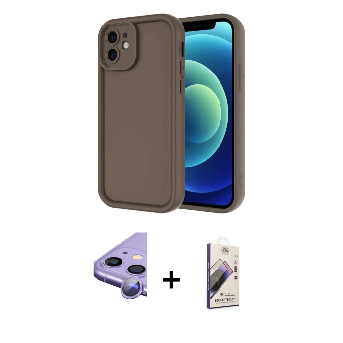 MARSİLYAN™- iPhone 11 Kılıf Yankı Yansıma Özel Seri - Siyah Bilvis 3D Mat Cam Ekran Koruyucu + Mor Raze Metal Kamera Lens
