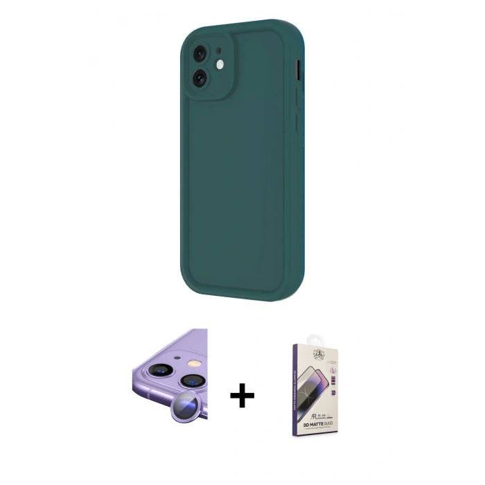 MARSİLYAN™- iPhone 11 Kılıf Yankı Yansıma Özel Seri - Siyah Bilvis 3D Mat Cam Ekran Koruyucu + Mor Raze Metal Kamera Lens