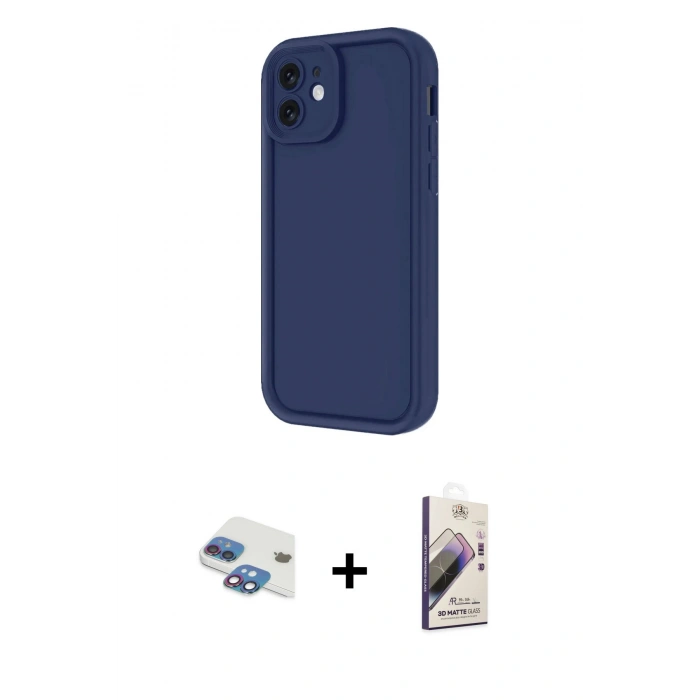 MARSİLYAN™- iPhone 11 Kılıf Yankı Yansıma Özel Seri - Siyah Bilvis 3D Mat Cam Ekran Koruyucu + Pers Alüminyum Kamera Lens - GI