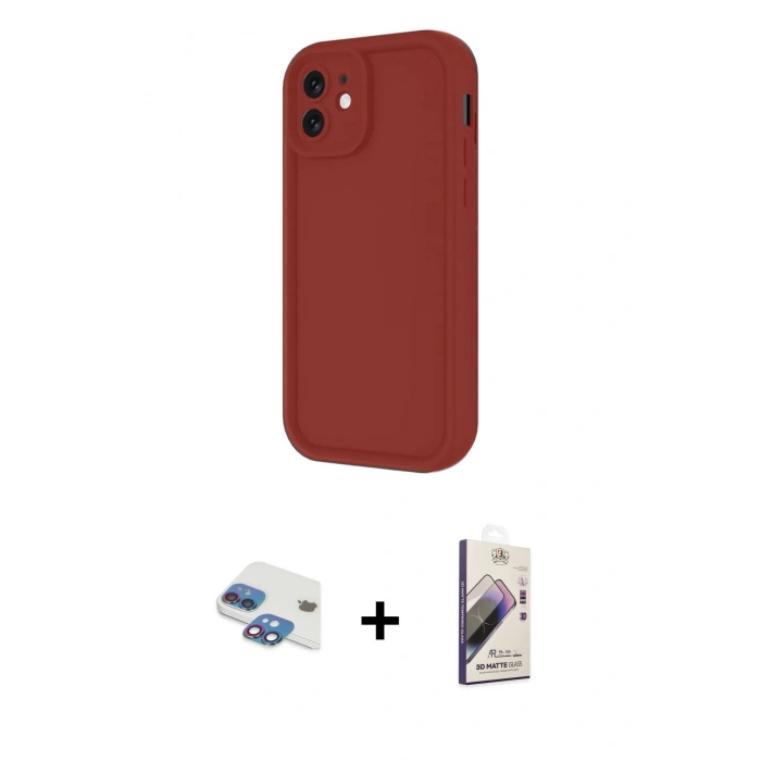 MARSİLYAN™- iPhone 11 Kılıf Yankı Yansıma Özel Seri - Siyah Bilvis 3D Mat Cam Ekran Koruyucu + Pers Alüminyum Kamera Lens - GI