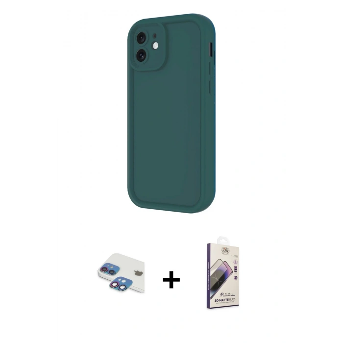 MARSİLYAN™- iPhone 11 Kılıf Yankı Yansıma Özel Seri - Siyah Bilvis 3D Mat Cam Ekran Koruyucu + Pers Alüminyum Kamera Lens - GI