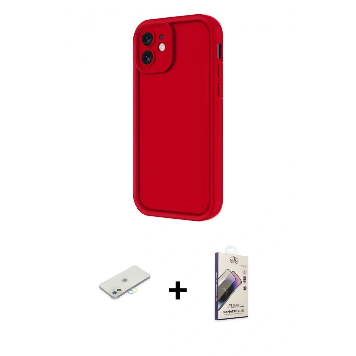 MARSİLYAN™- iPhone 11 Kılıf Yankı Yansıma Özel Seri - Siyah Bilvis 3D Mat Cam Ekran Koruyucu + Renkli Kamera Lens Koruma Cam - SI
