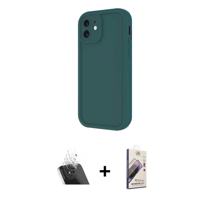 MARSİLYAN™- iPhone 11 Kılıf Yankı Yansıma Özel Seri - Siyah Bilvis 3D Mat Cam Ekran Koruyucu + Kamera Lens Koruma Cam - SF