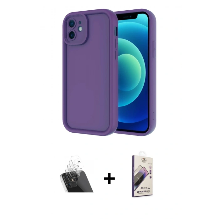 MARSİLYAN™- iPhone 11 Kılıf Yankı Yansıma Özel Seri - Siyah Bilvis 3D Mat Cam Ekran Koruyucu + Kamera Lens Koruma Cam - SF