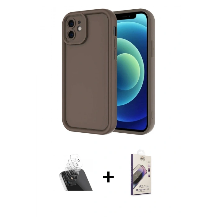 MARSİLYAN™- iPhone 11 Kılıf Yankı Yansıma Özel Seri - Siyah Bilvis 3D Mat Cam Ekran Koruyucu + Kamera Lens Koruma Cam - SF