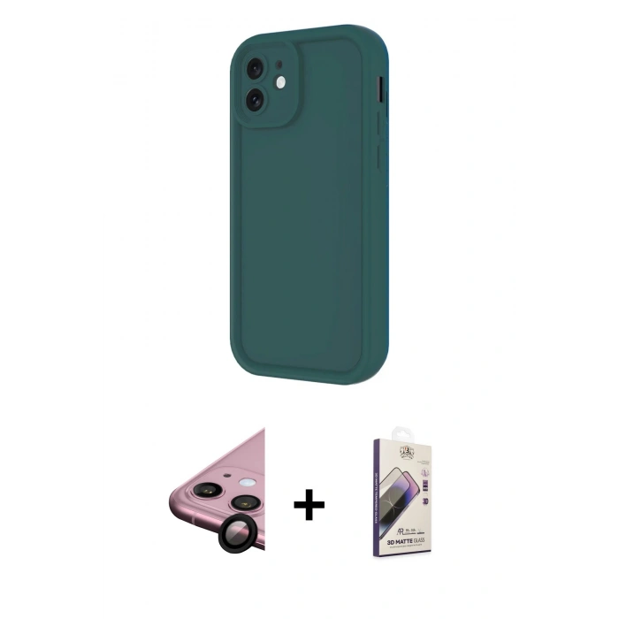 MARSİLYAN™- iPhone 11 Kılıf Yankı Yansıma Özel Seri - Siyah Bilvis 3D Mat Cam Ekran Koruyucu + Raze Metal Kamera Lens - SH