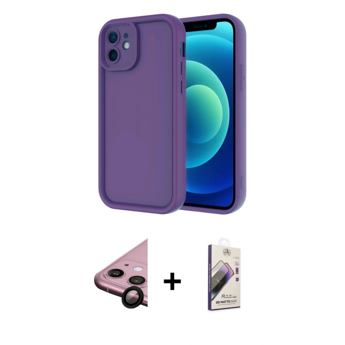 MARSİLYAN™- iPhone 11 Kılıf Yankı Yansıma Özel Seri - Siyah Bilvis 3D Mat Cam Ekran Koruyucu + Raze Metal Kamera Lens - SH