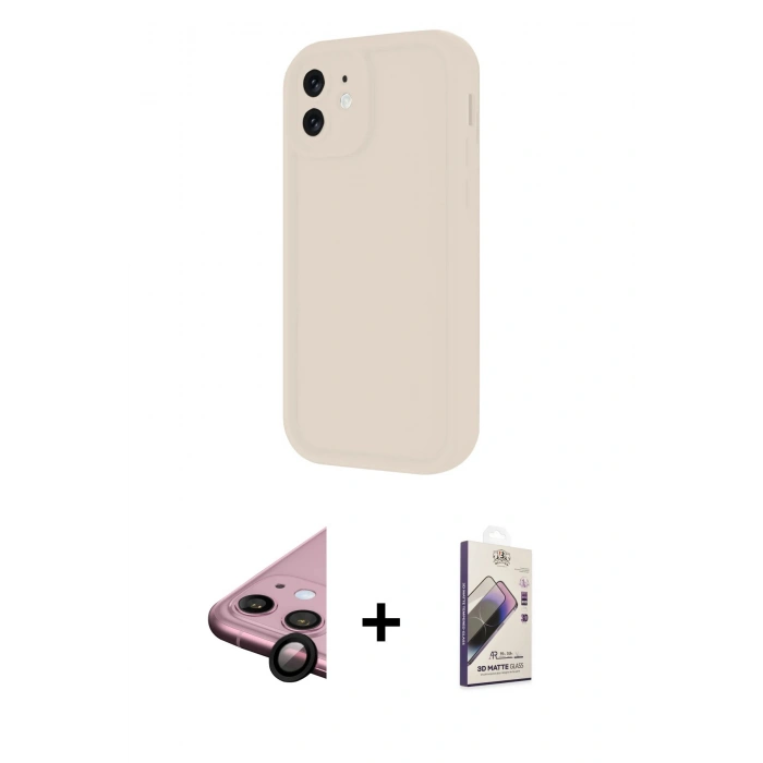 MARSİLYAN™- iPhone 11 Kılıf Yankı Yansıma Özel Seri - Siyah Bilvis 3D Mat Cam Ekran Koruyucu + Raze Metal Kamera Lens - SH