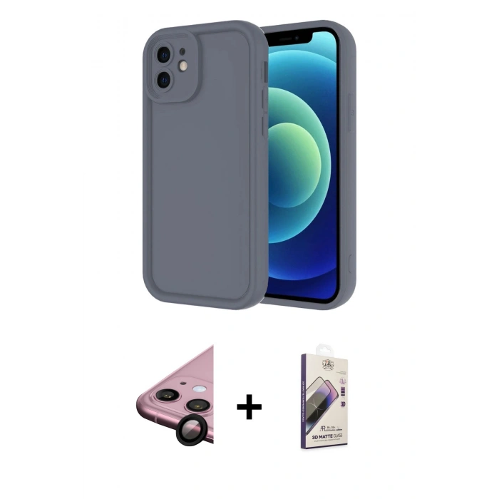 MARSİLYAN™- iPhone 11 Kılıf Yankı Yansıma Özel Seri - Siyah Bilvis 3D Mat Cam Ekran Koruyucu + Raze Metal Kamera Lens - SH