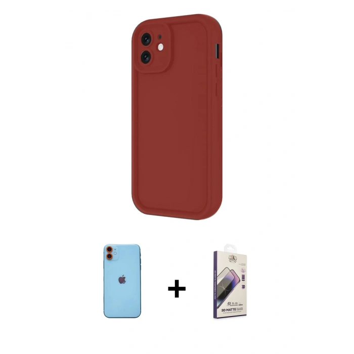MARSİLYAN™- iPhone 11 Kılıf Yankı Yansıma Özel Seri - Siyah Bilvis 3D Mat Cam Ekran Koruyucu + Neon Fosforlu Kamera Lens - TU
