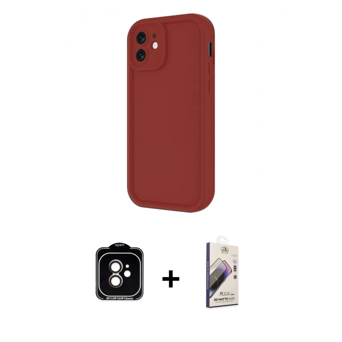 MARSİLYAN™- iPhone 11 Kılıf Yankı Yansıma Özel Seri - Siyah Bilvis 3D Mat Cam Ekran Koruyucu + Turuncu PVD Metal Kamera Lens