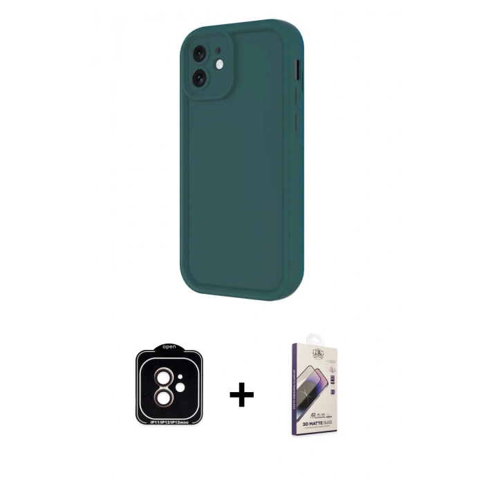 MARSİLYAN™- iPhone 11 Kılıf Yankı Yansıma Özel Seri - Siyah Bilvis 3D Mat Cam Ekran Koruyucu + Turuncu PVD Metal Kamera Lens