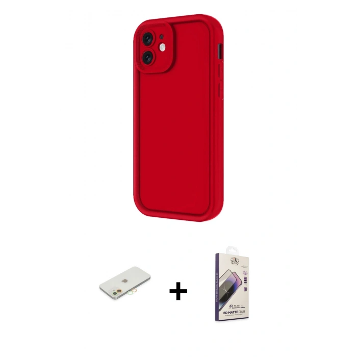 MARSİLYAN™- iPhone 11 Kılıf Yankı Yansıma Özel Seri - Siyah Bilvis 3D Mat Cam Ekran Koruyucu + Renkli Kamera Lens Koruma Cam - TU