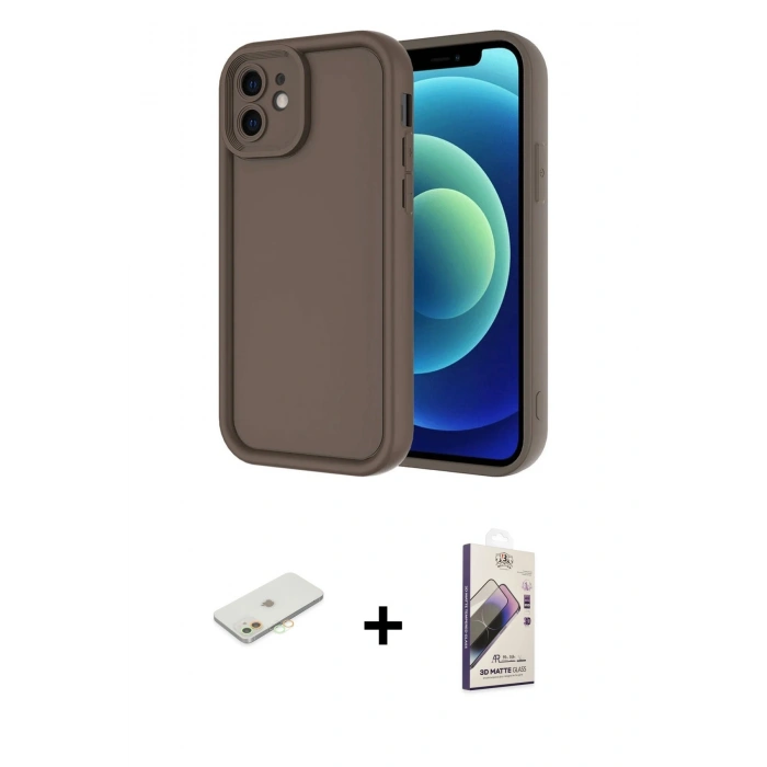 MARSİLYAN™- iPhone 11 Kılıf Yankı Yansıma Özel Seri - Siyah Bilvis 3D Mat Cam Ekran Koruyucu + Renkli Kamera Lens Koruma Cam - TU