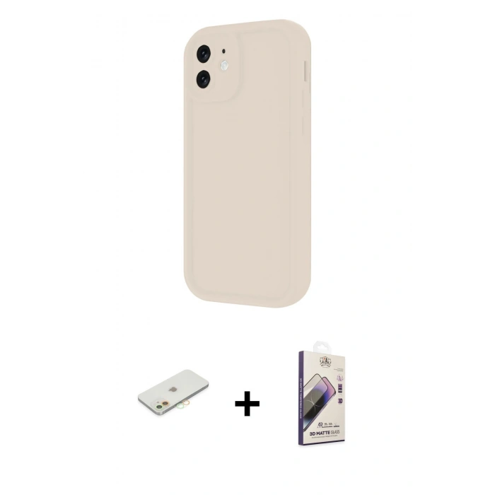 MARSİLYAN™- iPhone 11 Kılıf Yankı Yansıma Özel Seri - Siyah Bilvis 3D Mat Cam Ekran Koruyucu + Renkli Kamera Lens Koruma Cam - TU