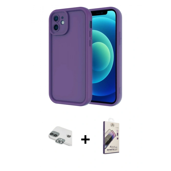 MARSİLYAN™- iPhone 11 Kılıf Yankı Yansıma Özel Seri - Siyah Bilvis 3D Mat Cam Ekran Koruyucu + Pers Alüminyum Kamera Lens - YL
