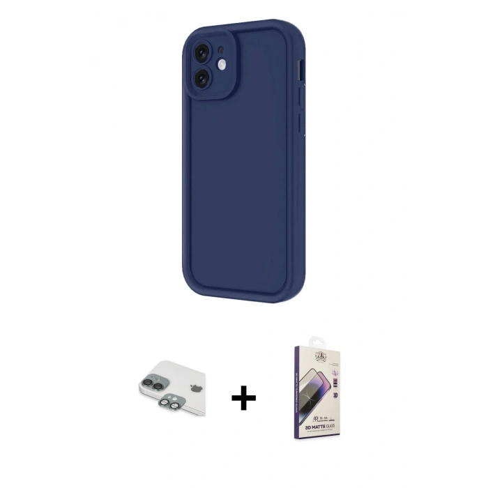 MARSİLYAN™- iPhone 11 Kılıf Yankı Yansıma Özel Seri - Siyah Bilvis 3D Mat Cam Ekran Koruyucu + Pers Alüminyum Kamera Lens - YL