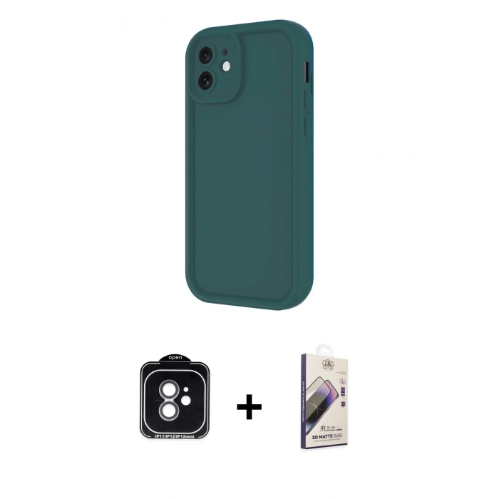 MARSİLYAN™- iPhone 11 Kılıf Yankı Yansıma Özel Seri - Siyah Bilvis 3D Mat Cam Ekran Koruyucu + PVD Metal Kamera Lens - YL