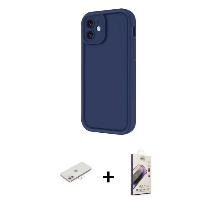 MARSİLYAN™- iPhone 11 Kılıf Yankı Yansıma Özel Seri - Siyah Bilvis 3D Mat Cam Ekran Koruyucu + Renkli Kamera Lens Koruma Cam - YL