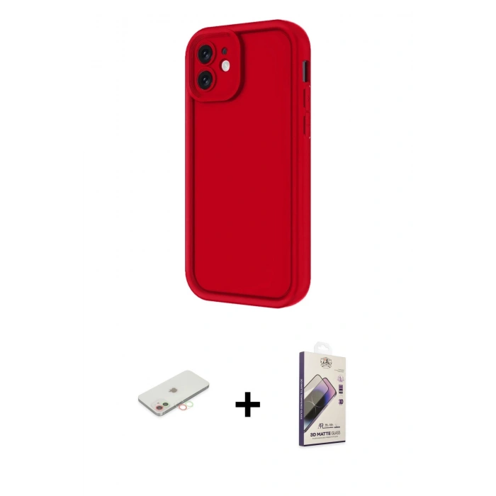 MARSİLYAN™- iPhone 11 Kılıf Yankı Yansıma Özel Seri - Siyah Bilvis 3D Mat Cam Ekran Koruyucu + Renkli Kamera Lens Koruma Cam - YL
