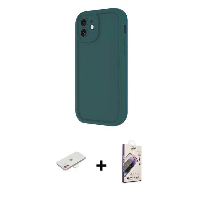 MARSİLYAN™- iPhone 11 Kılıf Yankı Yansıma Özel Seri - Siyah Bilvis 3D Mat Cam Ekran Koruyucu + Renkli Kamera Lens Koruma Cam - YL