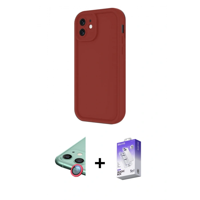 MARSİLYAN™- iPhone 11 Kılıf Yankı Yansıma Özel Seri - Siyah Bilvis 5in1 3D Magic Cam Ekran Koruyucu + Raze Metal Kamera Lens - KI