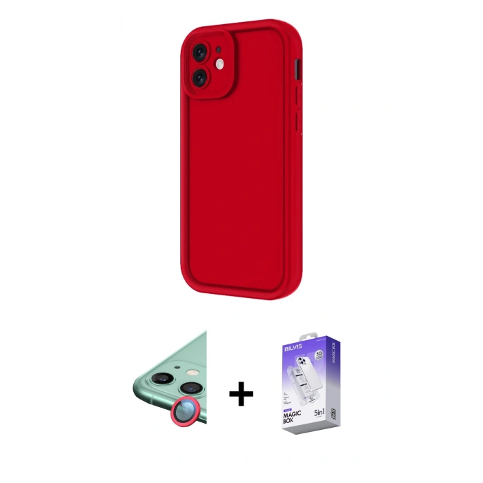 MARSİLYAN™- iPhone 11 Kılıf Yankı Yansıma Özel Seri - Siyah Bilvis 5in1 3D Magic Cam Ekran Koruyucu + Raze Metal Kamera Lens - KI