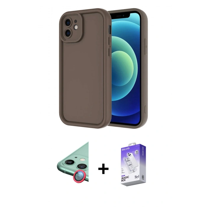 MARSİLYAN™- iPhone 11 Kılıf Yankı Yansıma Özel Seri - Siyah Bilvis 5in1 3D Magic Cam Ekran Koruyucu + Raze Metal Kamera Lens - KI