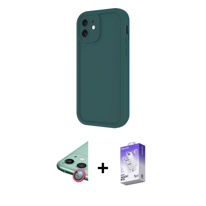 MARSİLYAN™- iPhone 11 Kılıf Yankı Yansıma Özel Seri - Siyah Bilvis 5in1 3D Magic Cam Ekran Koruyucu + Raze Metal Kamera Lens - KI