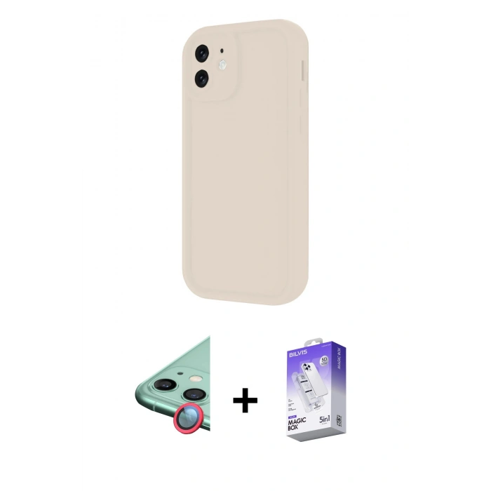 MARSİLYAN™- iPhone 11 Kılıf Yankı Yansıma Özel Seri - Siyah Bilvis 5in1 3D Magic Cam Ekran Koruyucu + Raze Metal Kamera Lens - KI