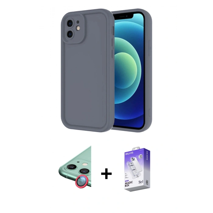 MARSİLYAN™- iPhone 11 Kılıf Yankı Yansıma Özel Seri - Siyah Bilvis 5in1 3D Magic Cam Ekran Koruyucu + Raze Metal Kamera Lens - KI