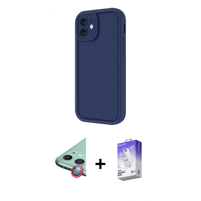 MARSİLYAN™- iPhone 11 Kılıf Yankı Yansıma Özel Seri - Siyah Bilvis 5in1 3D Magic Cam Ekran Koruyucu + Raze Metal Kamera Lens - KI