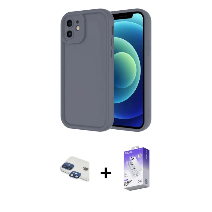 MARSİLYAN™- iPhone 11 Kılıf Yankı Yansıma Özel Seri - Siyah Bilvis 5in1 3D Magic Cam Ekran Koruyucu + Pers Alüminyum Kamera Lens - LT
