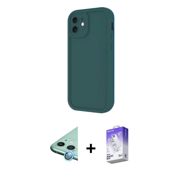 MARSİLYAN™- iPhone 11 Kılıf Yankı Yansıma Özel Seri - Siyah Bilvis 5in1 3D Magic Cam Ekran Koruyucu + Raze Metal Kamera Lens - MI