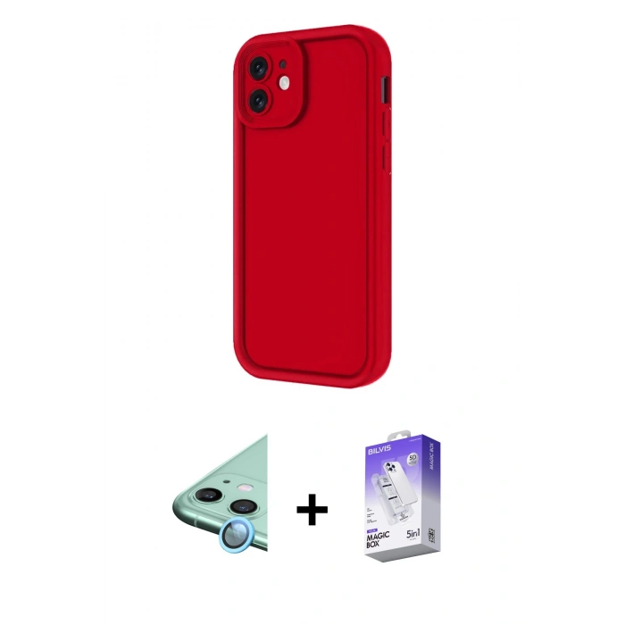 MARSİLYAN™- iPhone 11 Kılıf Yankı Yansıma Özel Seri - Siyah Bilvis 5in1 3D Magic Cam Ekran Koruyucu + Raze Metal Kamera Lens - MI